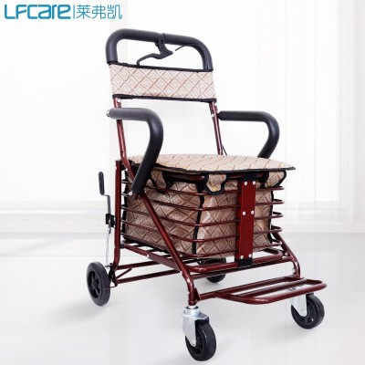 老人助行器購物車 帶輪式助步車家用老年代步車手推買菜車 可坐